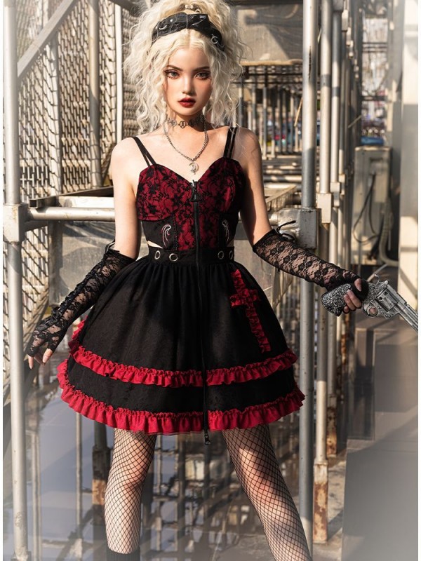 Dark Gothic Lolita JSK Lace Suspender Skirt