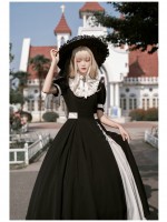 Church Style Contrast Color OP Detachable Embroidered Fake Collar Lolita Dress