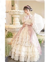 Sweet Edwardian Neckline Bluebell Print OP Lolita Dress