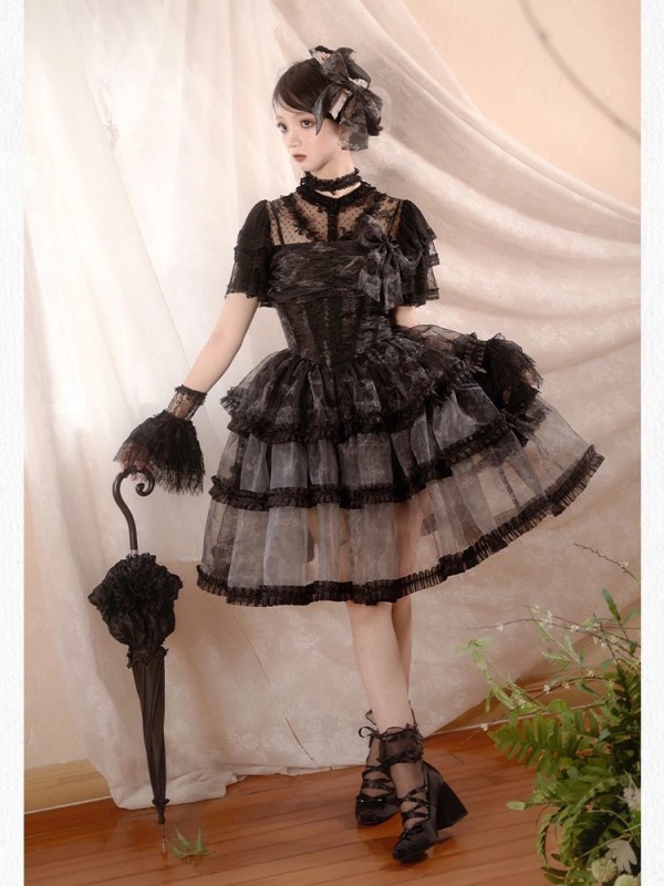 Sweet Gothic Bow JSK Suspender Dress