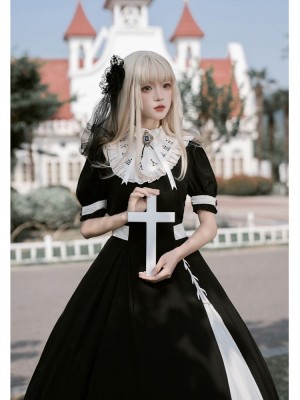 Contrast color stitching OP detachable embroidery false collar lolita summer