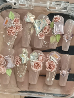 Pink Sweet Rose Carved Wearable Nail Art