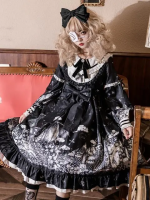 Gothic Lolita Black Long Sleeve Printed OP Dress