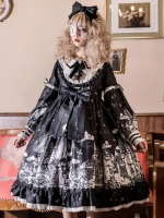 Gothic Lolita Black Long Sleeve Printed OP Dress