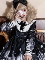 Gothic Lolita Black Long Sleeve Printed OP Dress