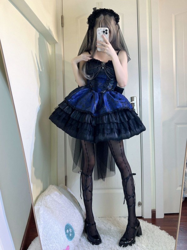 Blue Lolita Dress Dark JSK Suspenders