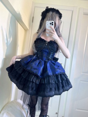 Blue Lolita Dress Dark JSK Suspenders