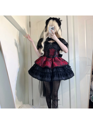 Red Lolita Dress Dark JSK Suspenders