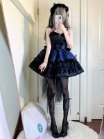 Blue Lolita Dress Dark JSK Suspenders