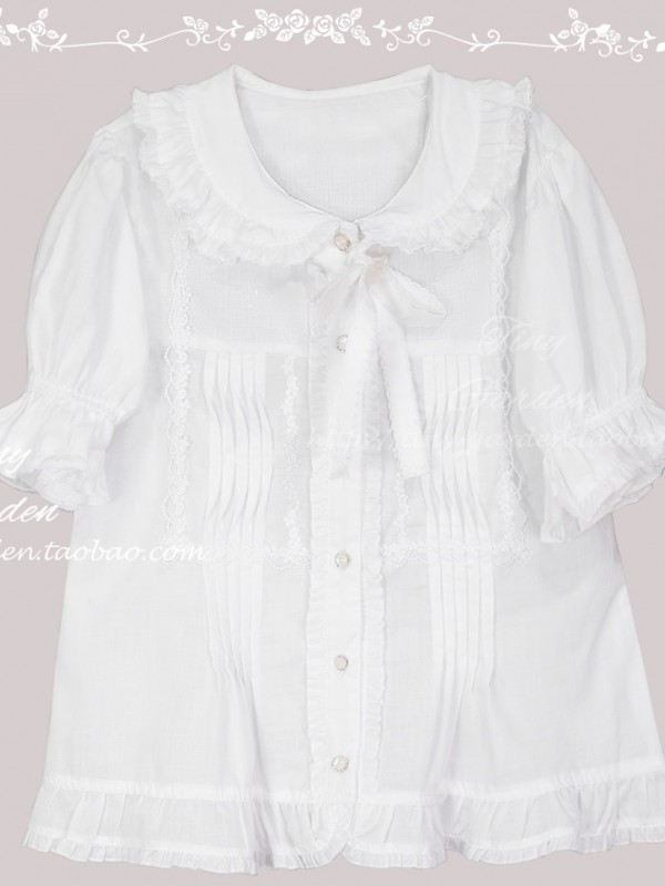  Bow Tie Retro Girl Lolita Short Sleeve Blouse