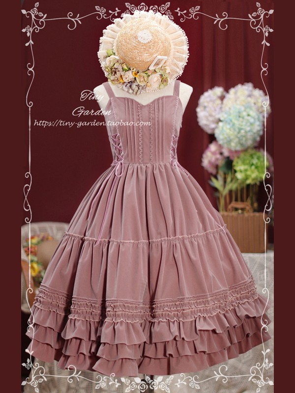 Retro Lolita Double Drawstring Elegant Velvet JSK Suspender Skirt