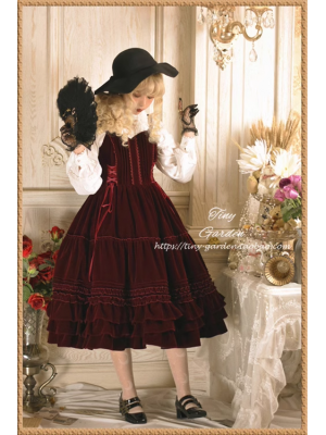 Retro Lolita Double Drawstring Elegant Velvet JSK Suspender Skirt