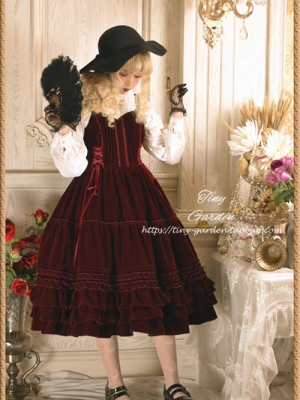 Retro Lolita Double Drawstring Elegant Velvet JSK Suspender Skirt