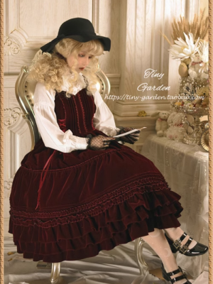 Retro Lolita Double Drawstring Elegant Velvet JSK Suspender Skirt