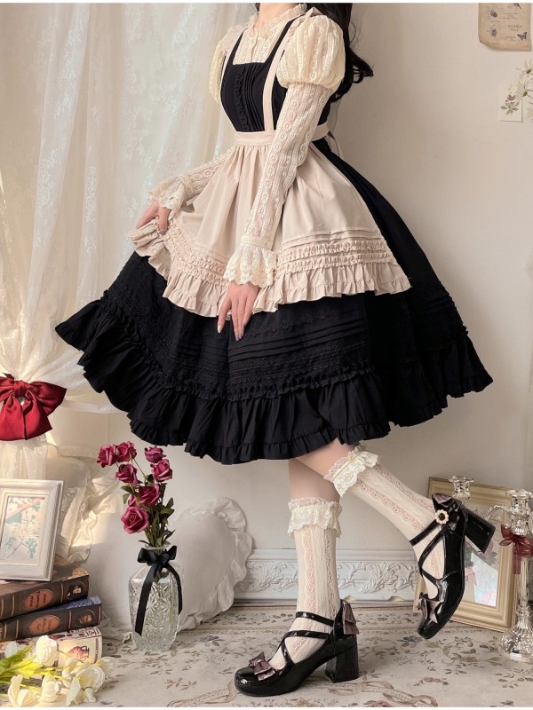 Black Retro Elegant French Girl JSK Suspender Dress