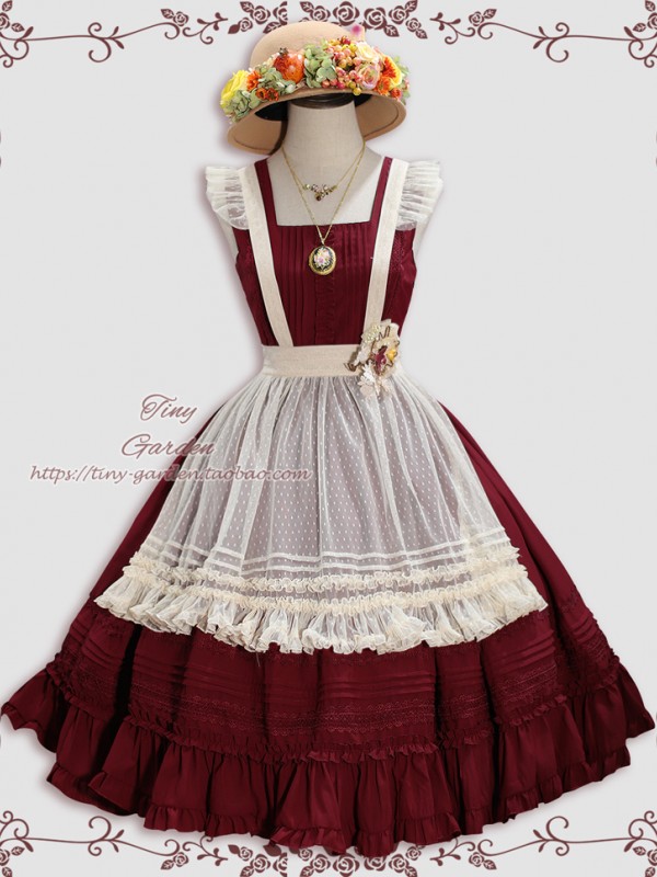 Wine Red Retro Elegant French Girl JSK Suspender Dress