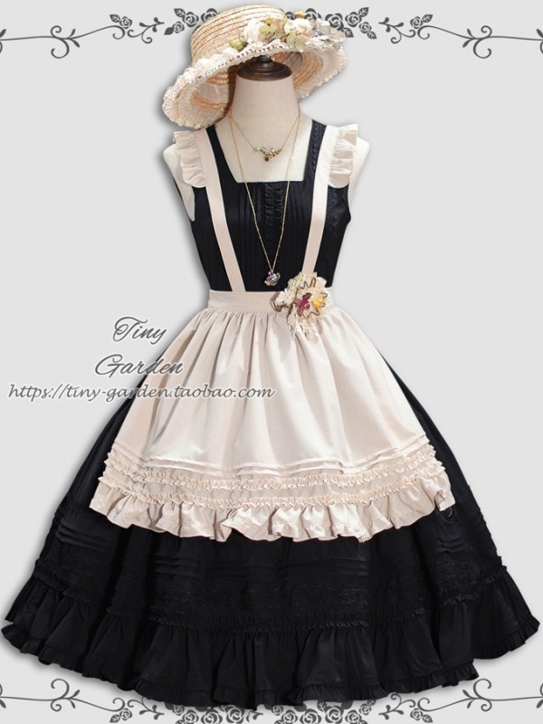 Black Retro Elegant French Girl JSK Suspender Dress