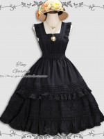 Black Retro Elegant French Girl JSK Suspender Dress