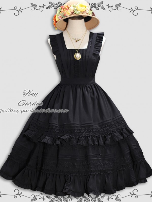 Black Retro Elegant French Girl JSK Suspender Dress