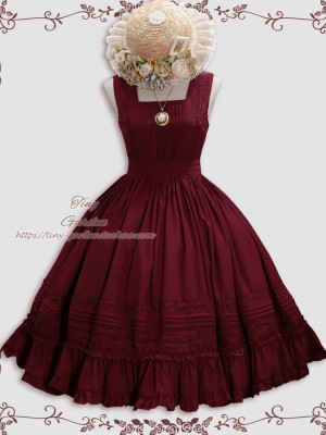 Wine Red Retro Elegant French Girl JSK Suspender Dress