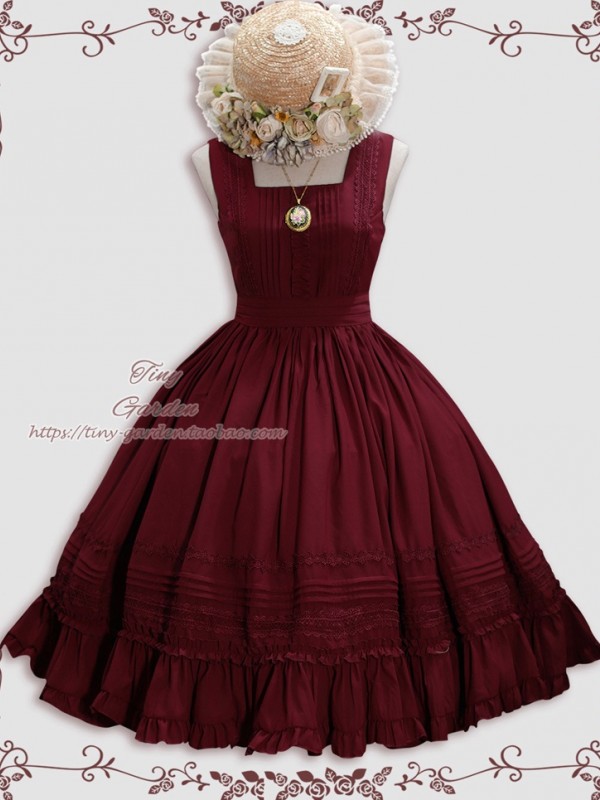 Wine Red Retro Elegant French Girl JSK Suspender Dress