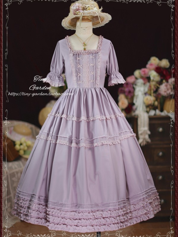 Purple Sweet Elegant Bow French Girl Lolita Square Collar OP