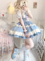 Sweet Contrast Color Lolita Suspender Skirt SK Skirt