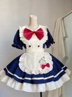 Navy Blue Sweet And Cute OP Short Maid Apron Lolita Dress