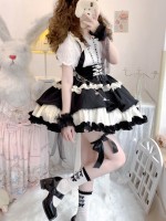 Sweet Contrast Color Lolita Suspender Skirt SK Skirt