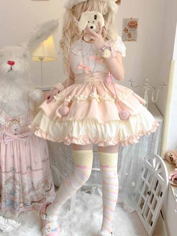 Sweet Contrast Color Lolita Suspender Skirt SK Skirt