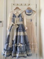 Blue Long Lolita Skirt Sweet And Elegant JSK Suspender Dress