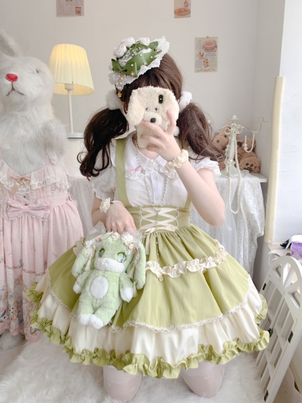 Sweet Contrast Color Lolita Suspender Skirt SK Skirt