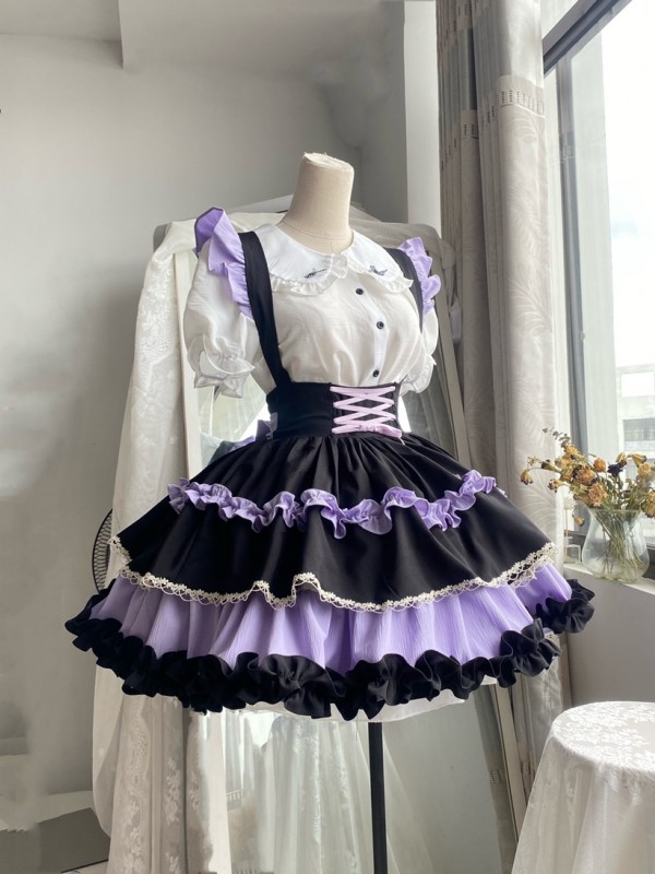 Sweet Contrast Color Lolita Suspender Skirt SK Skirt