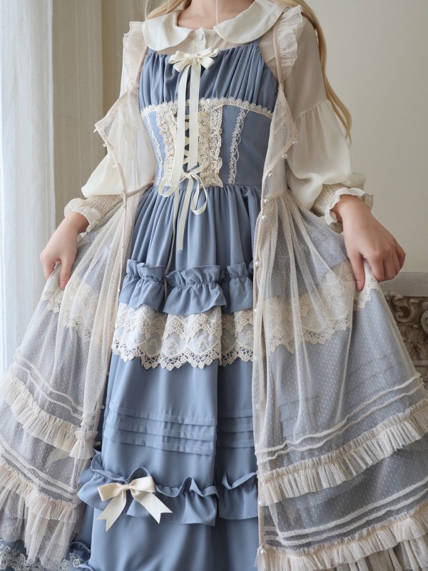 Blue Long Lolita Skirt Sweet And Elegant JSK Suspender Dress