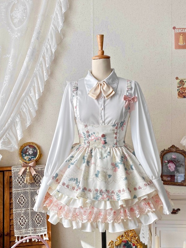 Printed Cake Skirt Lace Waist Tutu Skirt Lolita Suspender Skirt