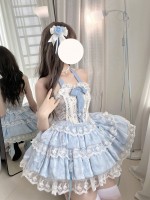 Blue Sweet Ballet Style Lolita Lace Bra Skirt Set