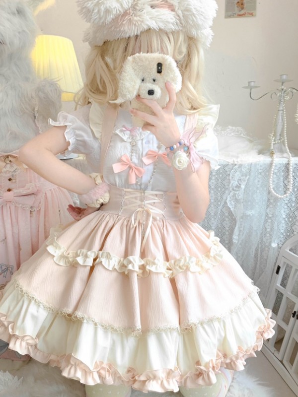 Sweet Contrast Color Lolita Suspender Skirt SK Skirt