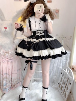 Sweet Contrast Color Lolita Suspender Skirt SK Skirt