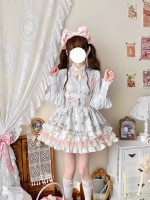 Printed Cake Skirt Lace Waist Tutu Skirt Lolita Suspender Skirt