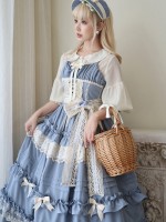 Blue Long Lolita Skirt Sweet And Elegant JSK Suspender Dress