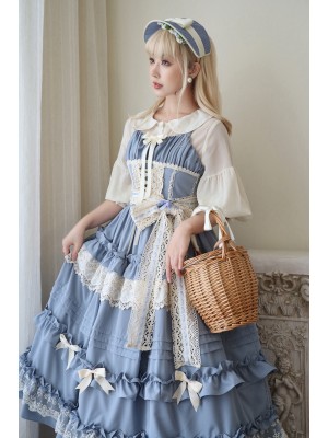 Blue Long Lolita Skirt Sweet And Elegant JSK Suspender Dress