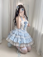 Blue Sweet Ballet Style Lolita Lace Bra Skirt Set