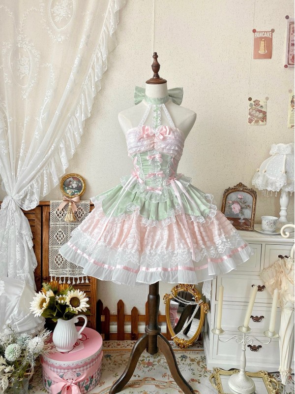 Sweet Short Lolita Princess Dress Halter Neck JSK Dress