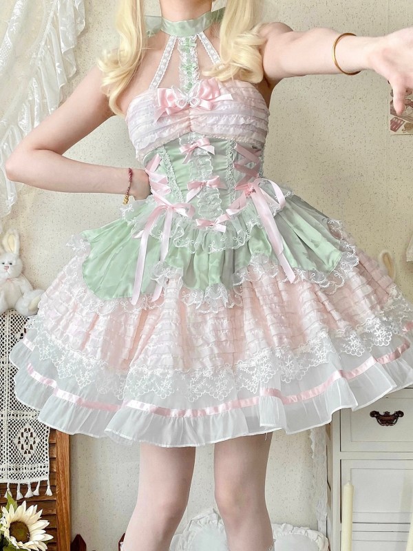 Sweet Short Lolita Princess Dress Halter Neck JSK Dress