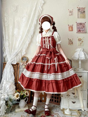 Red Sweet Pastoral Style Lolita Long Skirt JSK Loose Sack Skirt