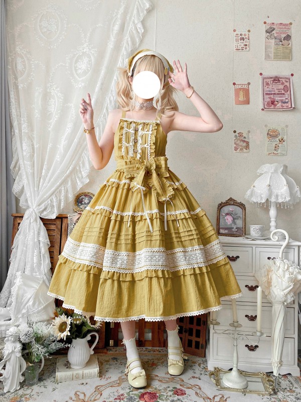 Yellow Sweet Pastoral Style Lolita Long Skirt JSK Loose Sack Skirt