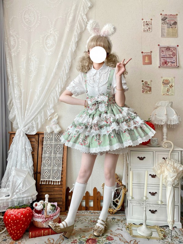 Lolita suspender SK Large Swing Lace Bow Suspender Skirt