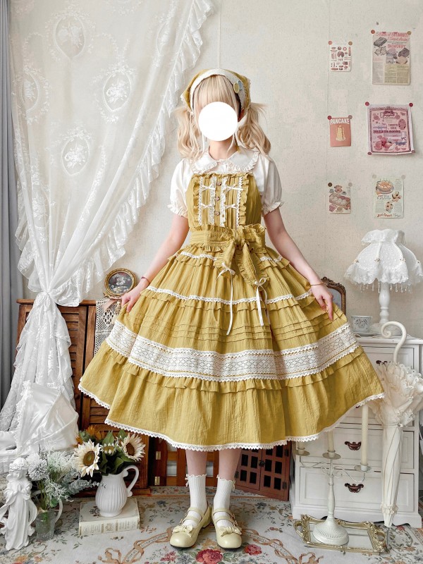 Yellow Sweet Pastoral Style Lolita Long Skirt JSK Loose Sack Skirt