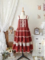 Red Sweet Pastoral Style Lolita Long Skirt JSK Loose Sack Skirt