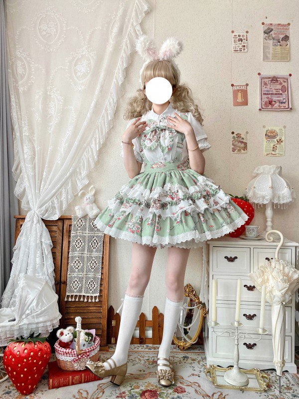 Lolita suspender SK Large Swing Lace Bow Suspender Skirt